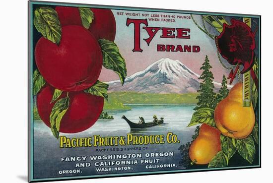 Tyee Pear Crate Label - WA, OR, and CA-Lantern Press-Mounted Art Print