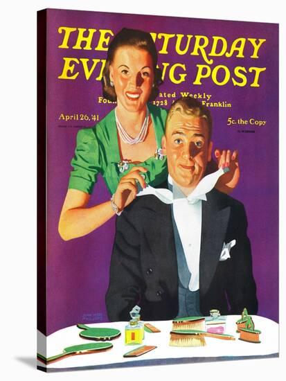 "Tying a Tux Tie," Saturday Evening Post Cover, April 26, 1941-John Hyde Phillips-Stretched Canvas