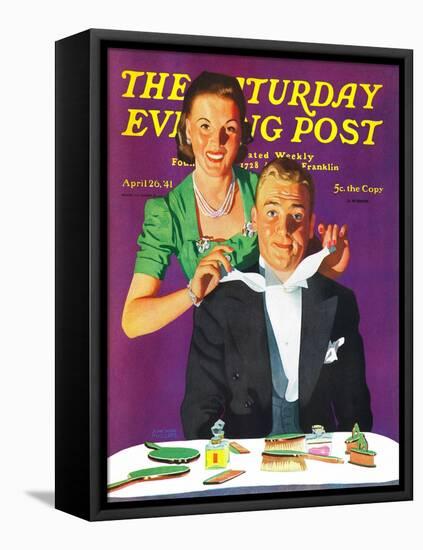"Tying a Tux Tie," Saturday Evening Post Cover, April 26, 1941-John Hyde Phillips-Framed Stretched Canvas