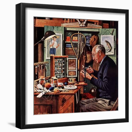 "Tying Flies", March 4, 1950-Stevan Dohanos-Framed Giclee Print