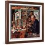 "Tying Flies", March 4, 1950-Stevan Dohanos-Framed Premium Giclee Print