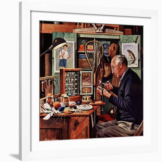 "Tying Flies", March 4, 1950-Stevan Dohanos-Framed Giclee Print