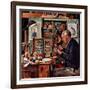 "Tying Flies", March 4, 1950-Stevan Dohanos-Framed Giclee Print