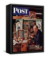 "Tying Flies" Saturday Evening Post Cover, March 4, 1950-Stevan Dohanos-Framed Stretched Canvas