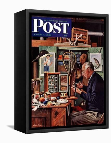 "Tying Flies" Saturday Evening Post Cover, March 4, 1950-Stevan Dohanos-Framed Stretched Canvas