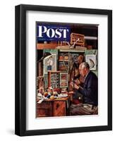 "Tying Flies" Saturday Evening Post Cover, March 4, 1950-Stevan Dohanos-Framed Giclee Print