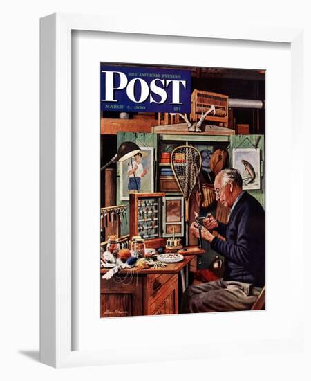 "Tying Flies" Saturday Evening Post Cover, March 4, 1950-Stevan Dohanos-Framed Giclee Print