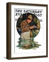 "Tying on a Fly," Saturday Evening Post Cover, May 25, 1929-J.F. Kernan-Framed Giclee Print