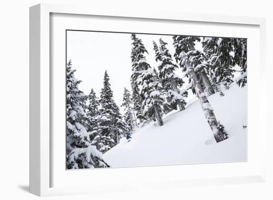 Tyler Hatcher Skis A Powder Haven During Winter Whiteout In The Backcountry, Mt Baker Ski Area WA-Jay Goodrich-Framed Photographic Print