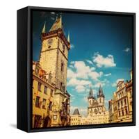 Tyn Cathedral Church and Famous Astronomical Clock, Prague, Czech Republic . Instagram Effect-scorpp-Framed Stretched Canvas