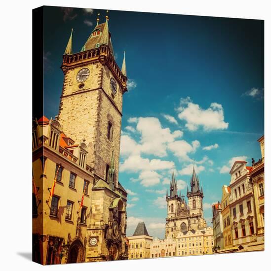 Tyn Cathedral Church and Famous Astronomical Clock, Prague, Czech Republic . Instagram Effect-scorpp-Stretched Canvas