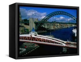 Tyne and Swing Bridges, Newcastle-Upon-Tyne, United Kingdom-Neil Setchfield-Framed Stretched Canvas