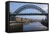 Tyne Bridge Framing the Quayside Sunday Morning Market and the Millennium Bridge-James Emmerson-Framed Stretched Canvas