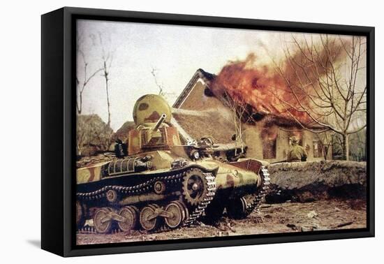 Type 97 Te-Ke Tankette And A Japanese Soldier Next To A Burning House (China 1941)-null-Framed Stretched Canvas
