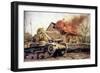 Type 97 Te-Ke Tankette And A Japanese Soldier Next To A Burning House (China 1941)-null-Framed Premium Giclee Print