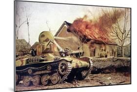 Type 97 Te-Ke Tankette And A Japanese Soldier Next To A Burning House (China 1941)-null-Mounted Premium Giclee Print