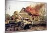 Type 97 Te-Ke Tankette And A Japanese Soldier Next To A Burning House (China 1941)-null-Mounted Art Print