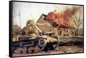 Type 97 Te-Ke Tankette And A Japanese Soldier Next To A Burning House (China 1941)-null-Framed Stretched Canvas