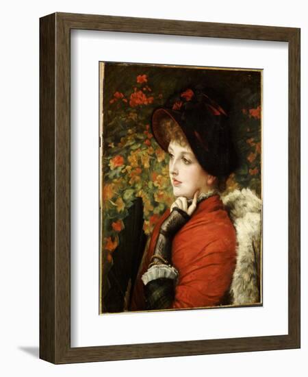 Type of Beauty: Portrait of Mrs. Kathleen Newton in a Red Dress and Black Bonnet, 1880-James Tissot-Framed Giclee Print