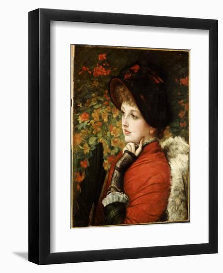 Type of Beauty: Portrait of Mrs. Kathleen Newton in a Red Dress and Black Bonnet, 1880-James Tissot-Framed Giclee Print