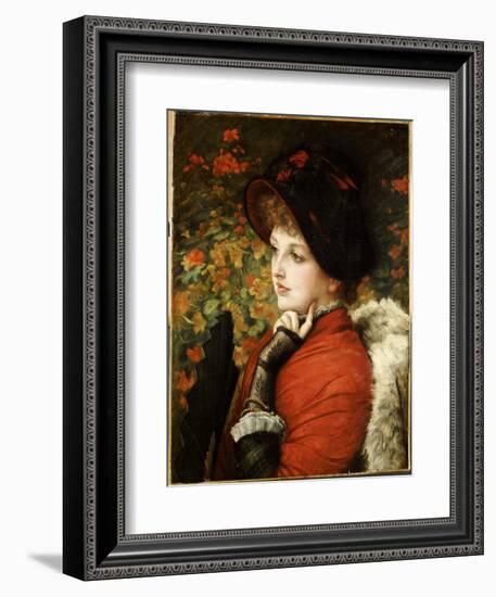 Type of Beauty: Portrait of Mrs. Kathleen Newton in a Red Dress and Black Bonnet, 1880-James Tissot-Framed Giclee Print