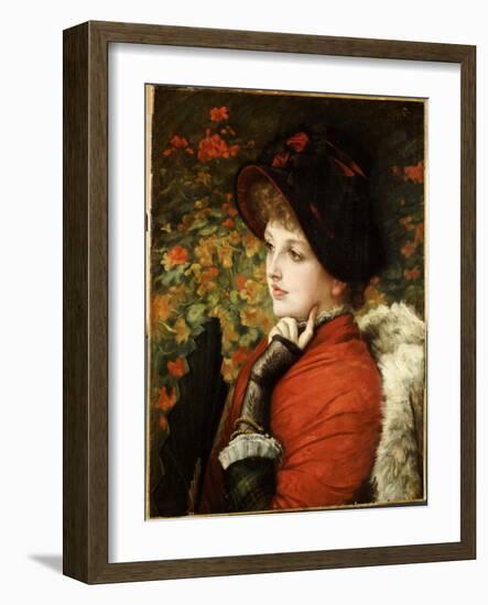 Type of Beauty: Portrait of Mrs. Kathleen Newton in a Red Dress and Black Bonnet, 1880-James Tissot-Framed Giclee Print