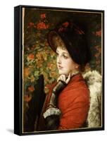 Type of Beauty: Portrait of Mrs. Kathleen Newton in a Red Dress and Black Bonnet, 1880-James Tissot-Framed Stretched Canvas