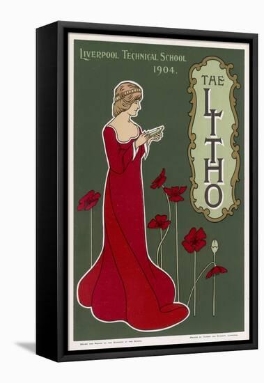 Typical Art Nouveau Lady with Red Poppies Reading a Book-null-Framed Stretched Canvas