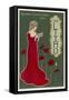 Typical Art Nouveau Lady with Red Poppies Reading a Book-null-Framed Stretched Canvas