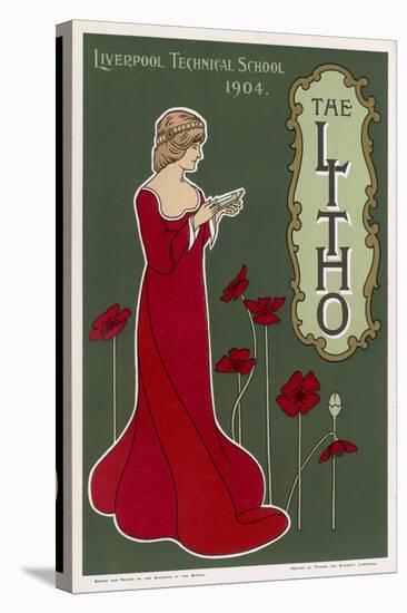 Typical Art Nouveau Lady with Red Poppies Reading a Book-null-Stretched Canvas