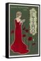 Typical Art Nouveau Lady with Red Poppies Reading a Book-null-Framed Stretched Canvas