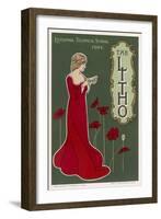 Typical Art Nouveau Lady with Red Poppies Reading a Book-null-Framed Art Print