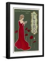 Typical Art Nouveau Lady with Red Poppies Reading a Book-null-Framed Art Print