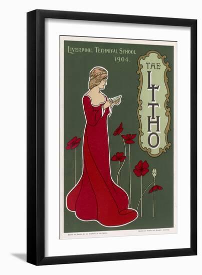 Typical Art Nouveau Lady with Red Poppies Reading a Book-null-Framed Art Print