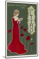 Typical Art Nouveau Lady with Red Poppies Reading a Book-null-Mounted Art Print