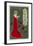 Typical Art Nouveau Lady with Red Poppies Reading a Book-null-Framed Art Print