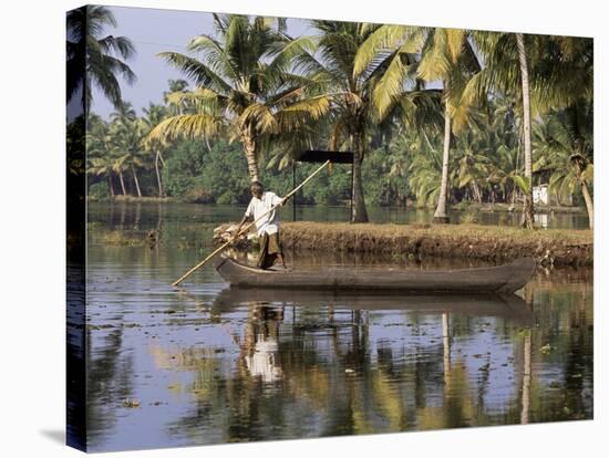 Typical Backwater Scene, Where Canals and Rivers are Used as Roadways, Kerala State, India-R H Productions-Stretched Canvas