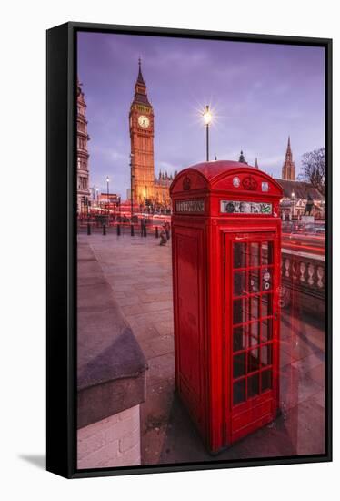 Typical English Red Telephone Box Near Big Ben, Westminster, London, England, UK-Roberto Moiola-Framed Stretched Canvas