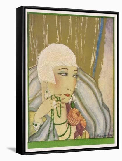 Typical Flapper with Platinum Blonde Bobbed Hair Green Eye-Shadow Rouge and Pencil Thin Eyebrows-Barjanbey-Framed Stretched Canvas