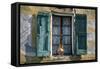 Typical French Window, with Turquoise Wooden Shutters and Terracotta Jug-LatitudeStock-Framed Stretched Canvas