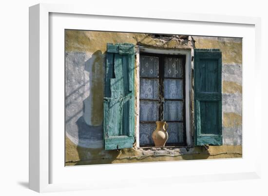 Typical French Window, with Turquoise Wooden Shutters and Terracotta Jug-LatitudeStock-Framed Photographic Print