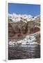 Typical Greek Village Perched on Volcanic Rock with White and Blue Houses and Windmills, Santorini-Roberto Moiola-Framed Photographic Print