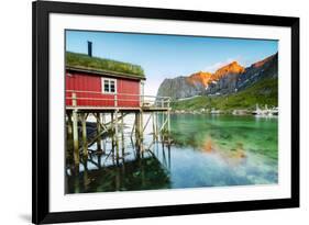 Typical House of Fishermen Called Rorbu Lit Up by Midnight Sun, Reine, Nordland County-Roberto Moiola-Framed Photographic Print