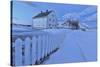 Typical House Surrounded by Snow at Dusk, Flakstad, Lofoten Islands, Norway, Scandinavia-Roberto Moiola-Stretched Canvas