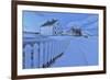 Typical House Surrounded by Snow at Dusk, Flakstad, Lofoten Islands, Norway, Scandinavia-Roberto Moiola-Framed Photographic Print