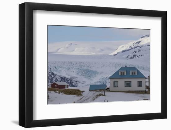 Typical Icelandic House with Blue Roof, Foothills of the Vatnajokull Glacier in the Background-Niki Haselwanter-Framed Photographic Print