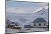 Typical Icelandic House with Blue Roof, Foothills of the Vatnajokull Glacier in the Background-Niki Haselwanter-Mounted Photographic Print