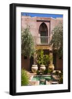 Typical Moroccan Architecture, Riad Adobe Walls, Fountain and Flower Pots, Morocco, Africa-Guy Thouvenin-Framed Premium Photographic Print