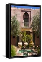 Typical Moroccan Architecture, Riad Adobe Walls, Fountain and Flower Pots, Morocco, Africa-Guy Thouvenin-Framed Stretched Canvas