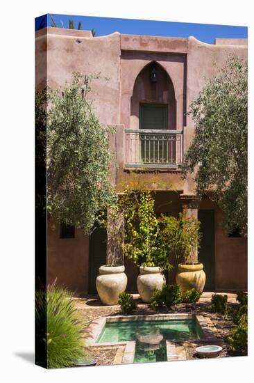 Typical Moroccan Architecture, Riad Adobe Walls, Fountain and Flower Pots, Morocco, Africa-Guy Thouvenin-Stretched Canvas